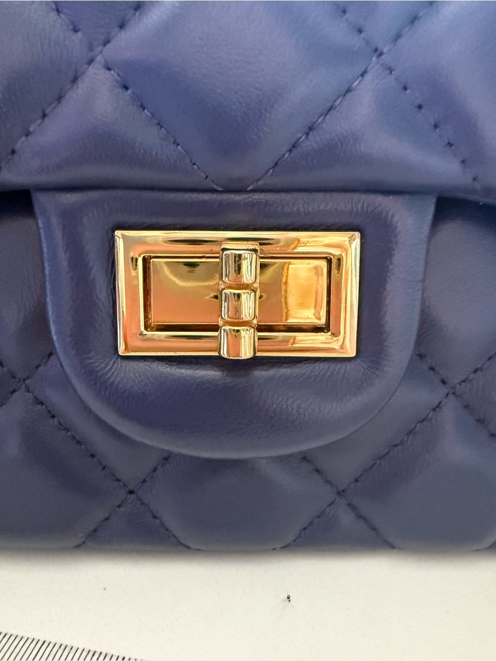 Ainifeel Navy Quilted Leather Bag with Gold Chain - Picture 12 of 16